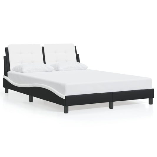 Bed frame with Black and White LED light 140x190 cm in imitation leather