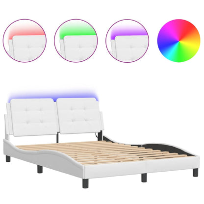 Bed frame with white LED lights 140x200 cm in imitation leather