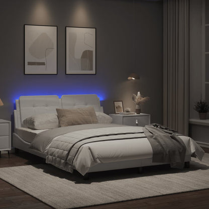 Bed frame with white LED lights 140x200 cm in imitation leather