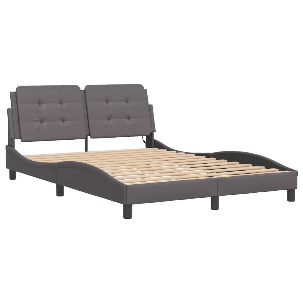 Bed frame with Gray LED lights 140x200 cm in imitation leather