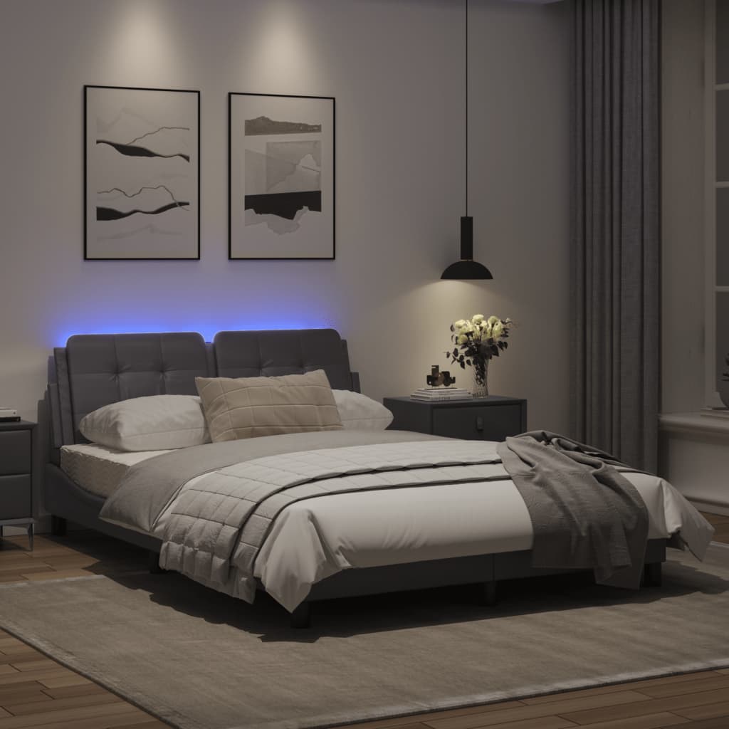 Bed frame with Gray LED lights 140x200 cm in imitation leather