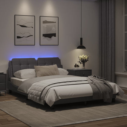 Bed frame with Gray LED lights 140x200 cm in imitation leather