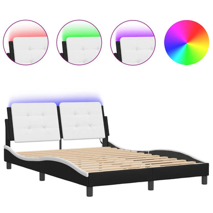 Bed frame with Black and White LED light 140x200 cm in imitation leather