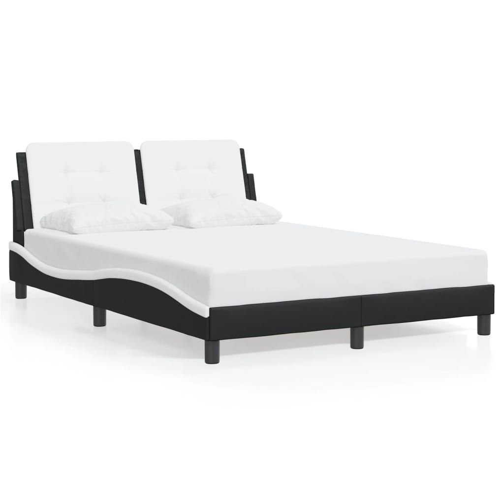 Bed frame with Black and White LED light 140x200 cm in imitation leather