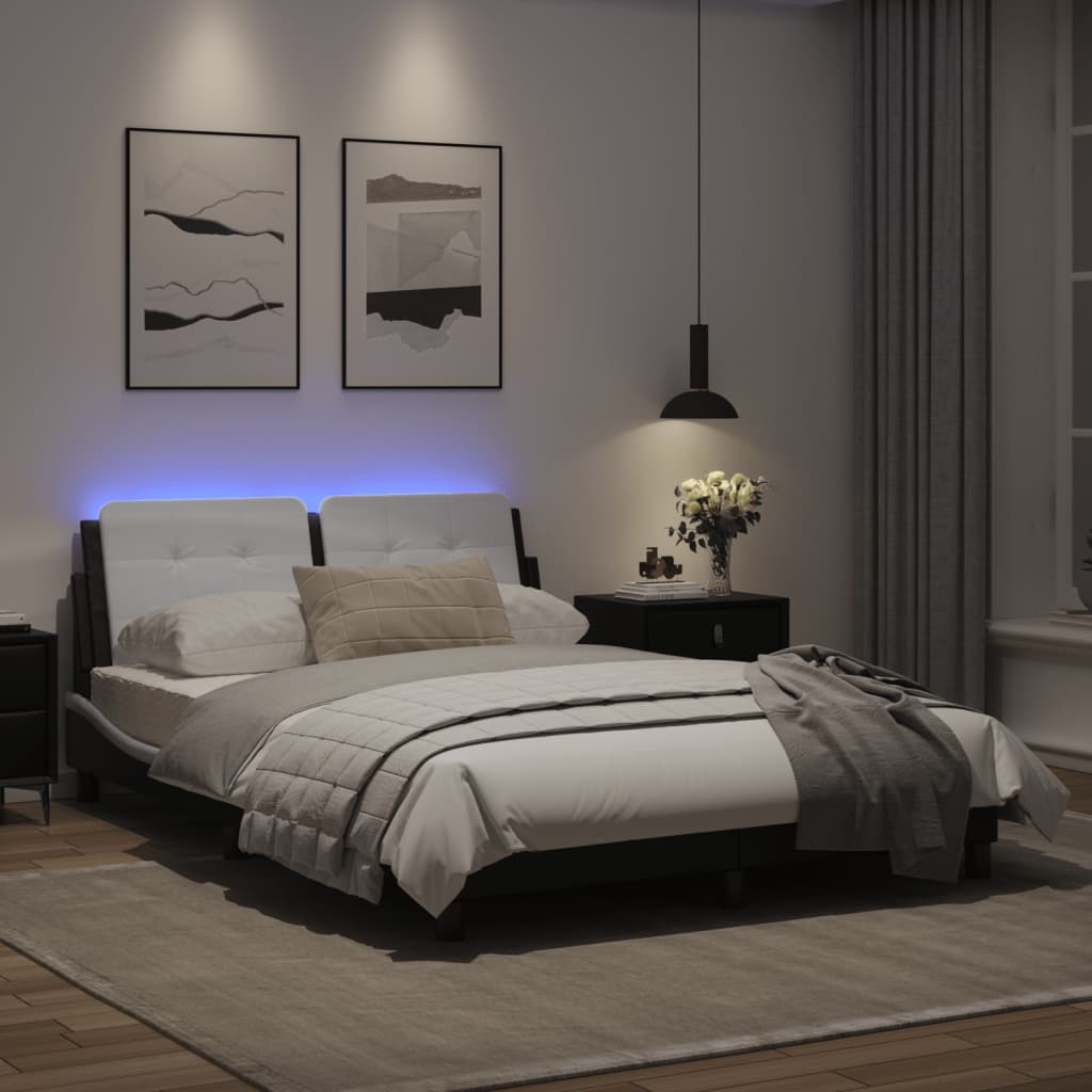 Bed frame with Black and White LED light 140x200 cm in imitation leather