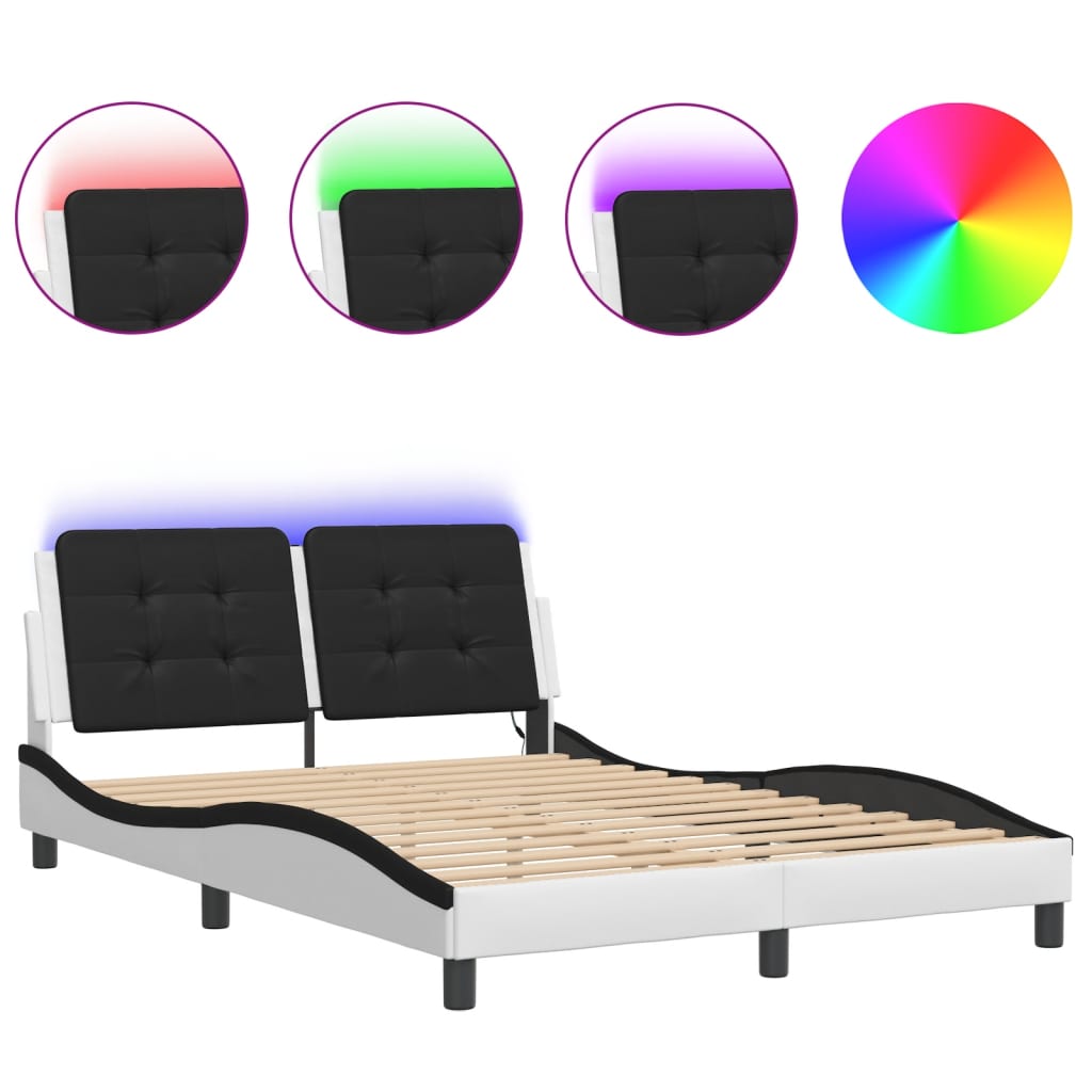 Bed frame with Black and White LED light 140x200 cm in imitation leather