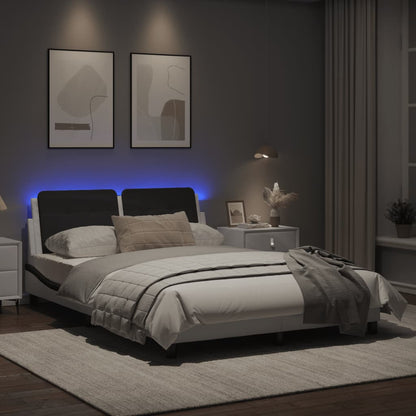 Bed frame with Black and White LED light 140x200 cm in imitation leather