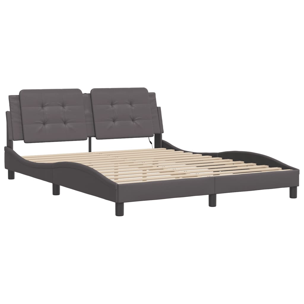 Bed frame with Gray LED lights 160x200 cm in imitation leather