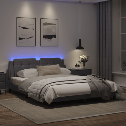 Bed frame with Gray LED lights 160x200 cm in imitation leather