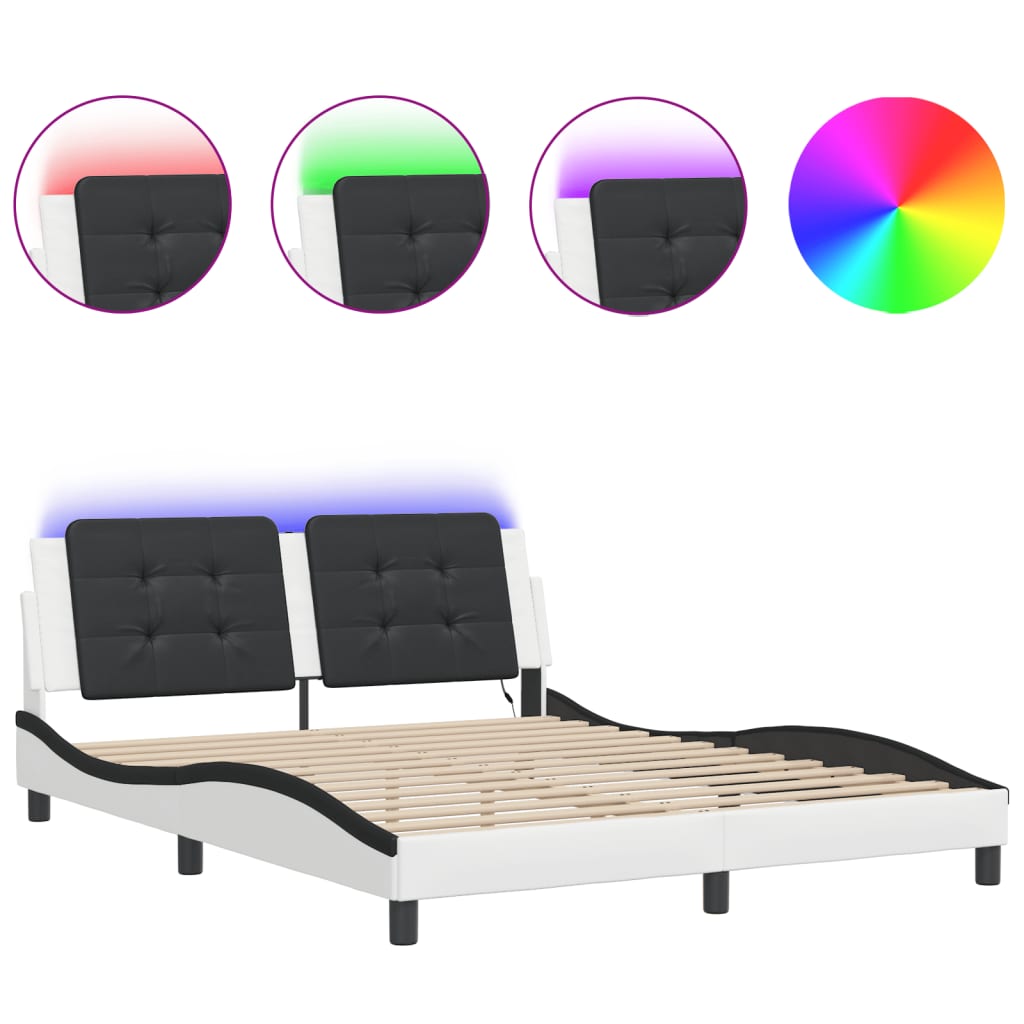 Bed frame with Black and White LED light 160x200 cm in imitation leather