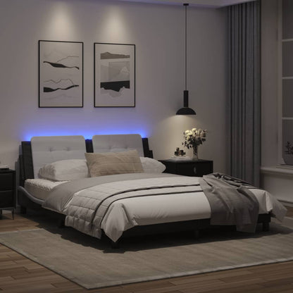 Bed frame with Black and White LED light 160x200 cm in imitation leather