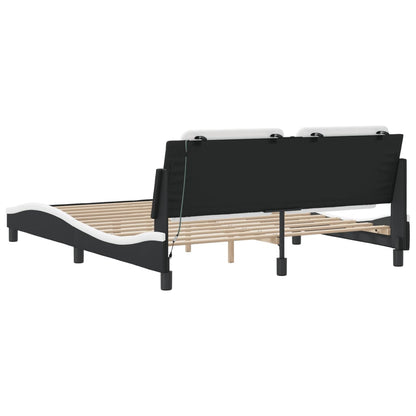 Bed frame with Black and White LED light 160x200 cm in imitation leather