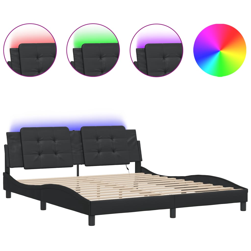 Bed frame with Black LED Light 180x200 cm in imitation leather