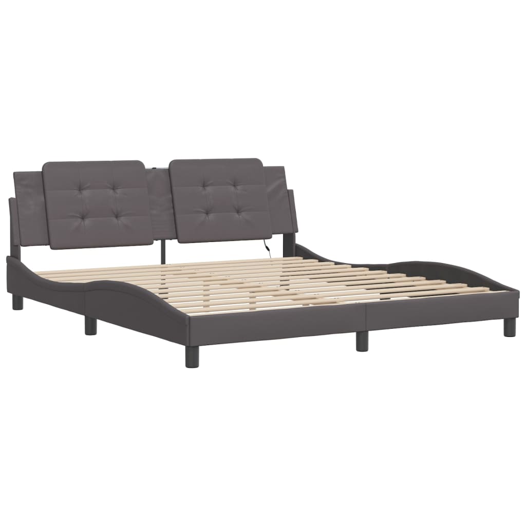 Bed frame with Gray LED lights 180x200 cm in imitation leather