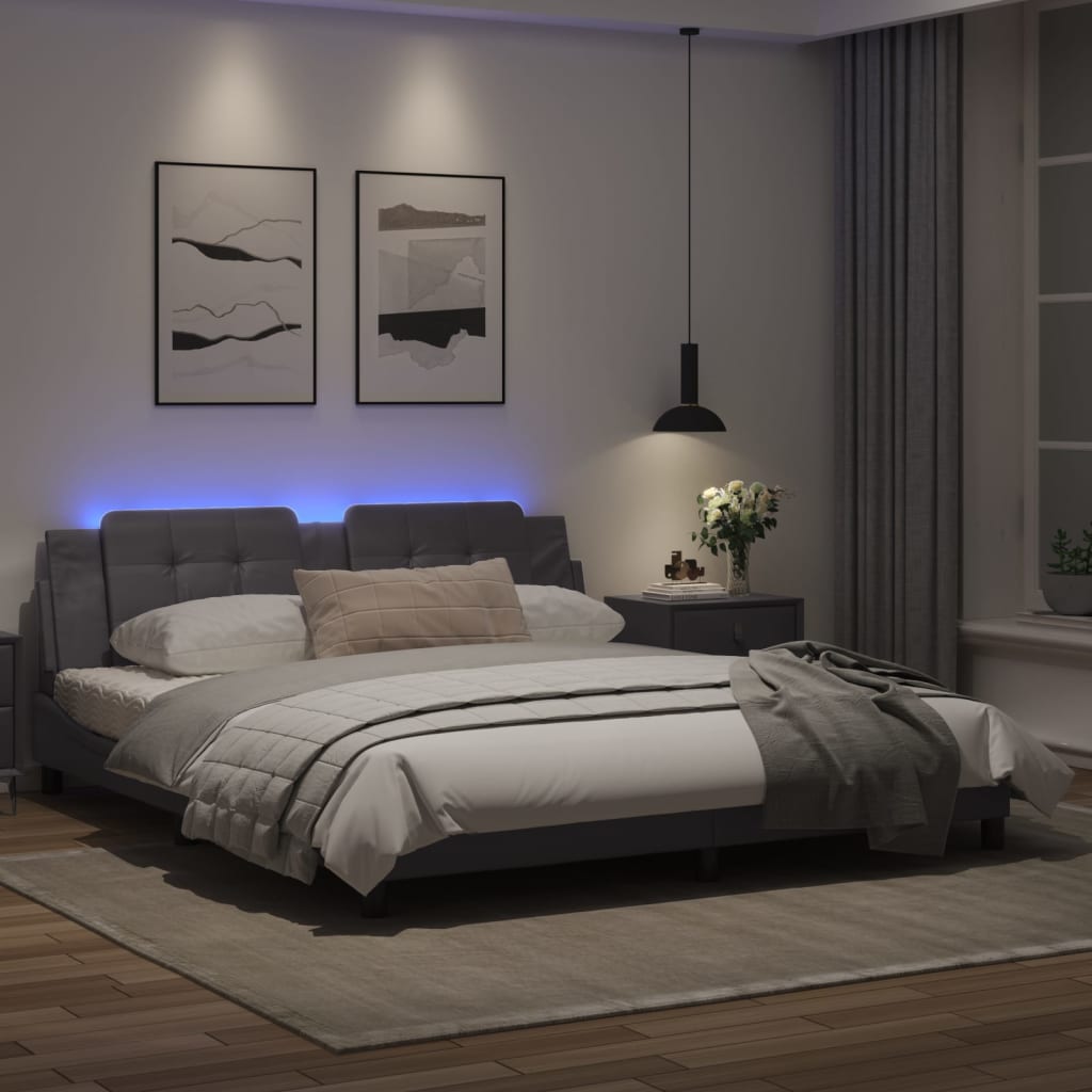 Bed frame with Gray LED lights 180x200 cm in imitation leather