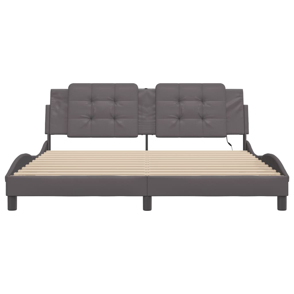 Bed frame with Gray LED lights 180x200 cm in imitation leather