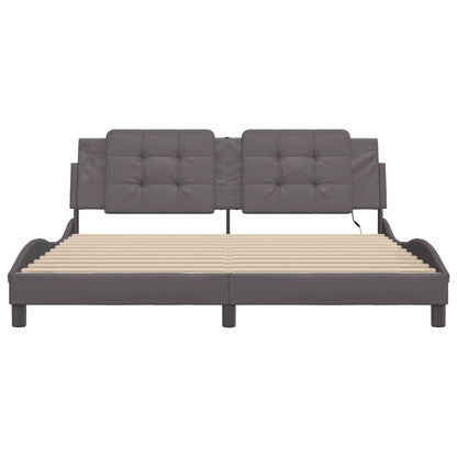 Bed frame with Gray LED lights 180x200 cm in imitation leather