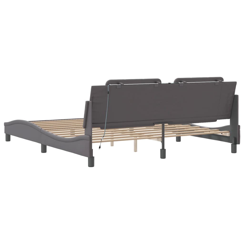 Bed frame with Gray LED lights 180x200 cm in imitation leather