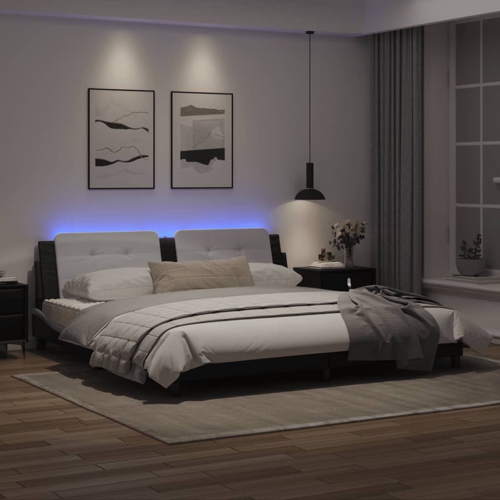 Giroletto con Luci LED Nero e Bianco 200x200 cm in Similpelle