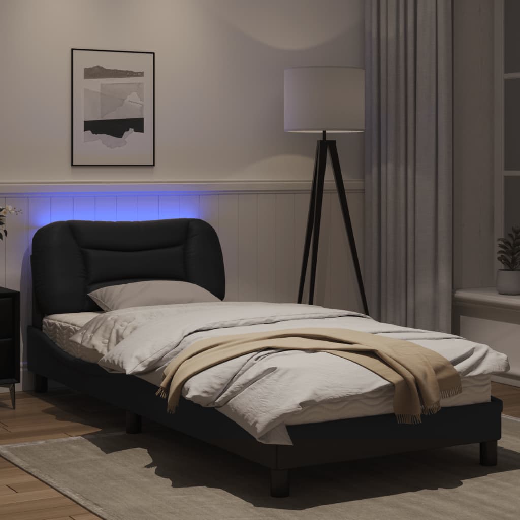 Bed frame with Black LED Light 90x190 cm in imitation leather