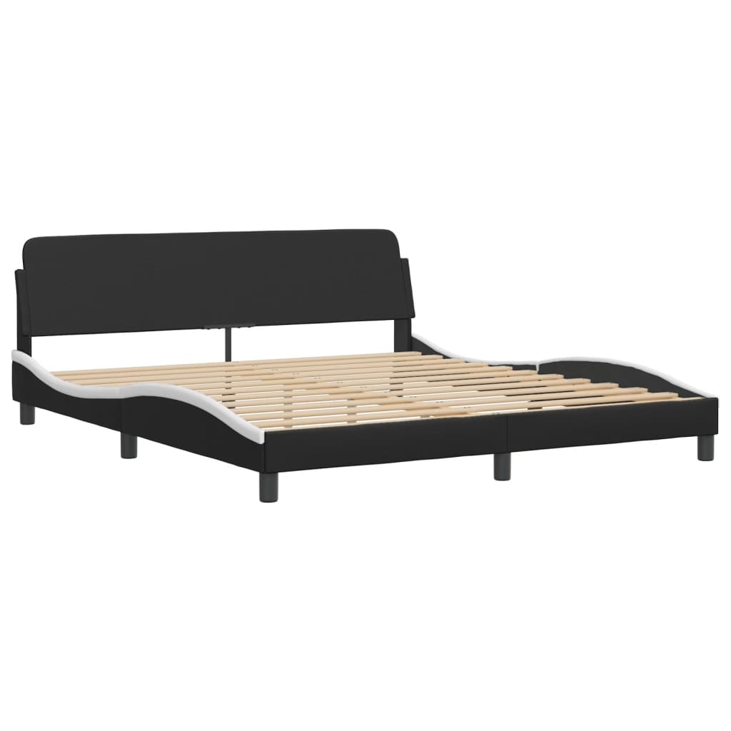 Bed frame with Black and White LED light 180x200 cm in imitation leather