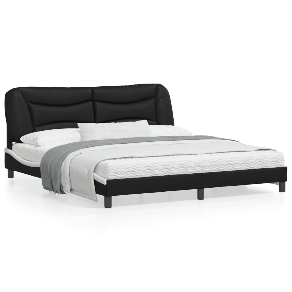 Bed frame with Black and White LED light 180x200 cm in imitation leather