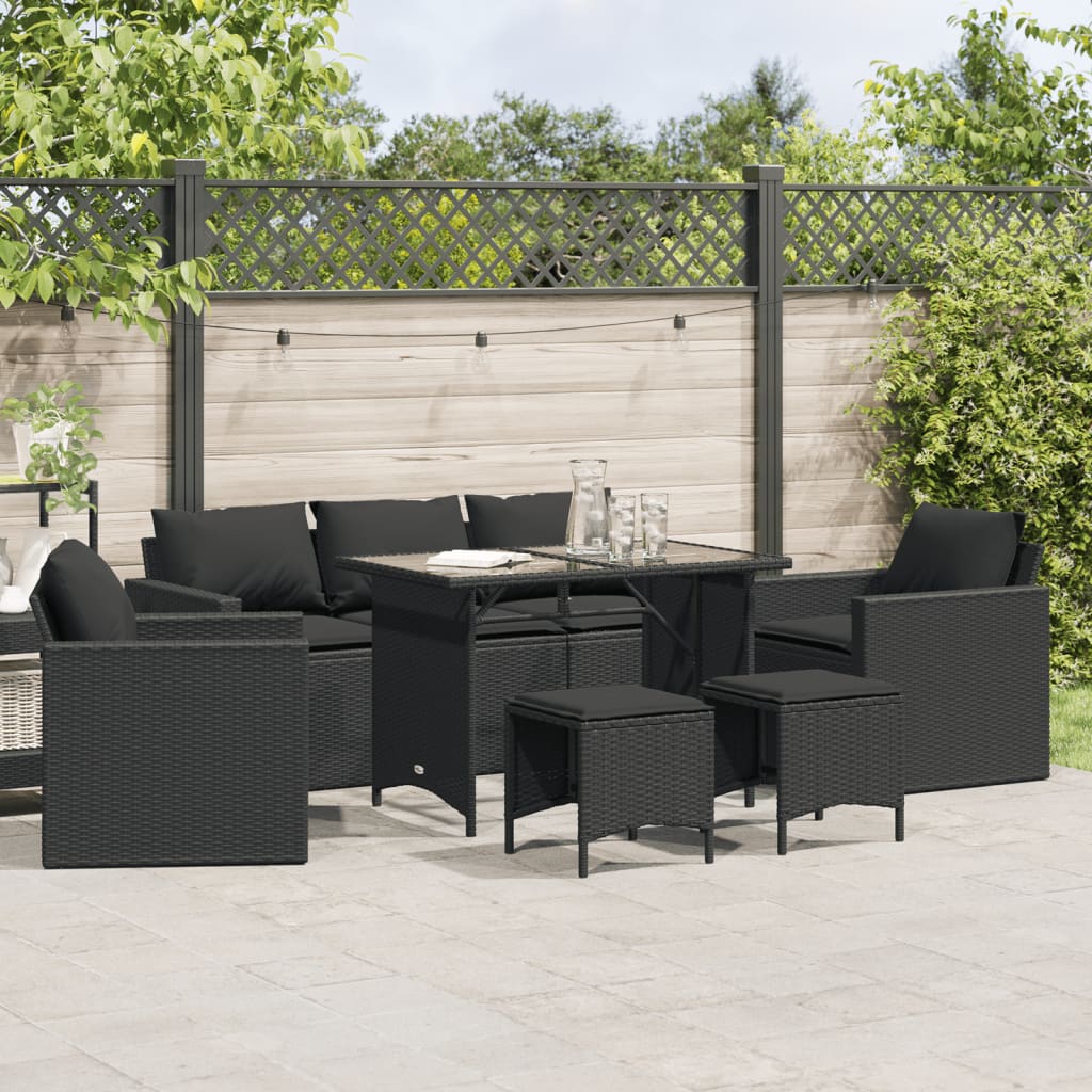 Set Divano da Giardino 6 pz con Cuscini Nero in Polyrattan - homemem39