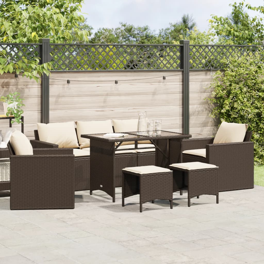 Set Divano da Giardino 6 pz con Cuscini Marrone in Polyrattan - homemem39