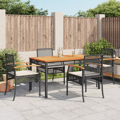 Set da Pranzo da Giardino 5 pz Nero con Cuscini in Polyrattan - homemem39
