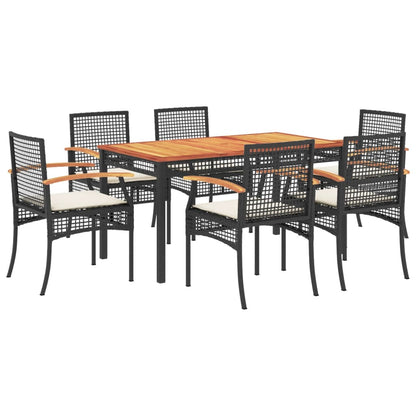Set da Pranzo da Giardino 7 pz Nero con Cuscini in Polyrattan - homemem39