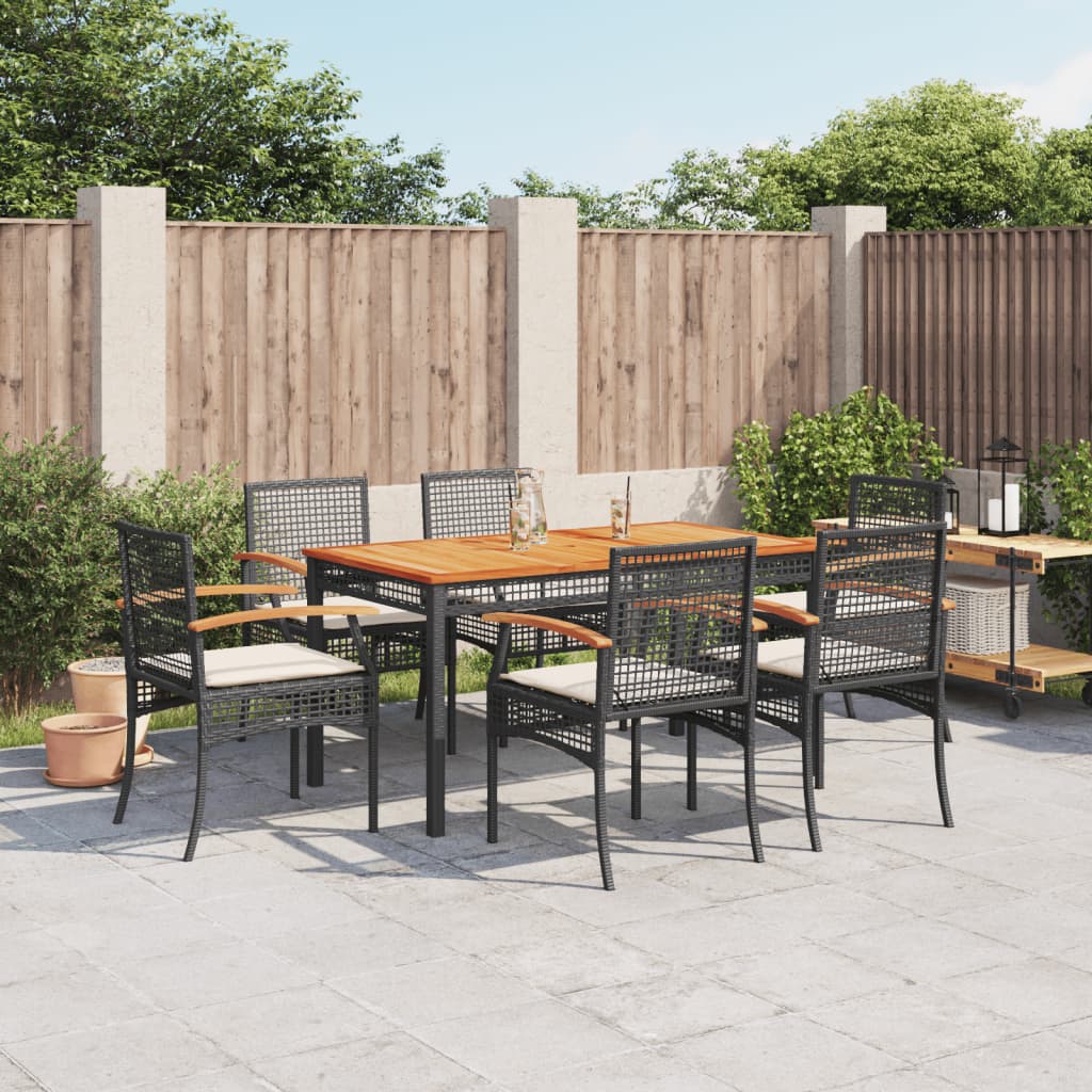 Set da Pranzo da Giardino 7 pz Nero con Cuscini in Polyrattan - homemem39