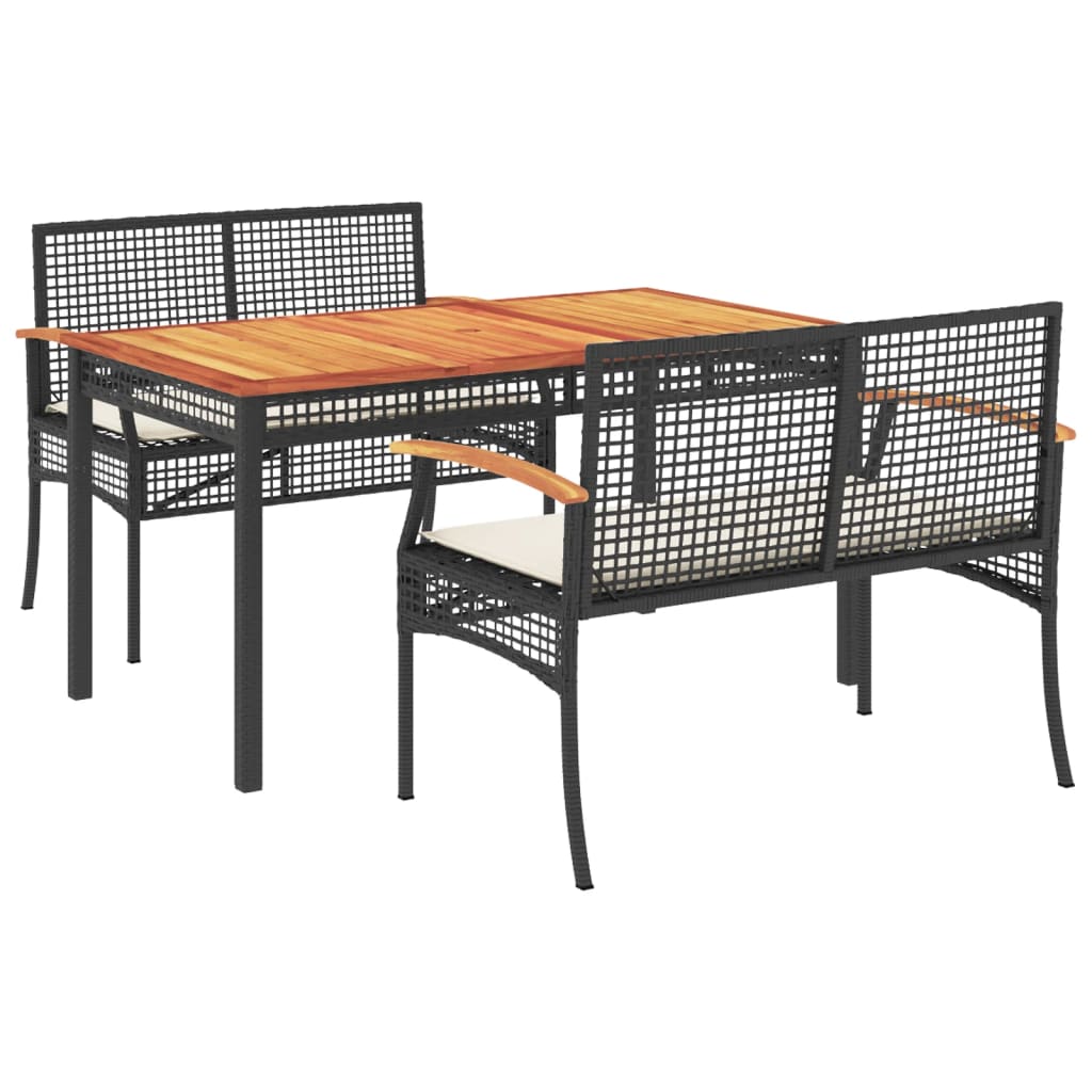 Set da Pranzo da Giardino 3 pz con Cuscini Nero in Polyrattan - homemem39