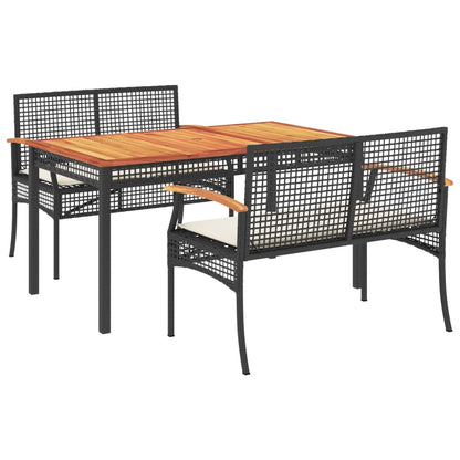 Set da Pranzo da Giardino 3 pz con Cuscini Nero in Polyrattan - homemem39