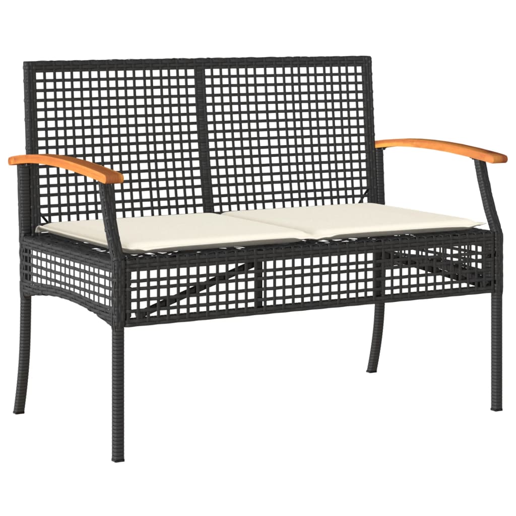 Set da Pranzo da Giardino 3 pz con Cuscini Nero in Polyrattan - homemem39