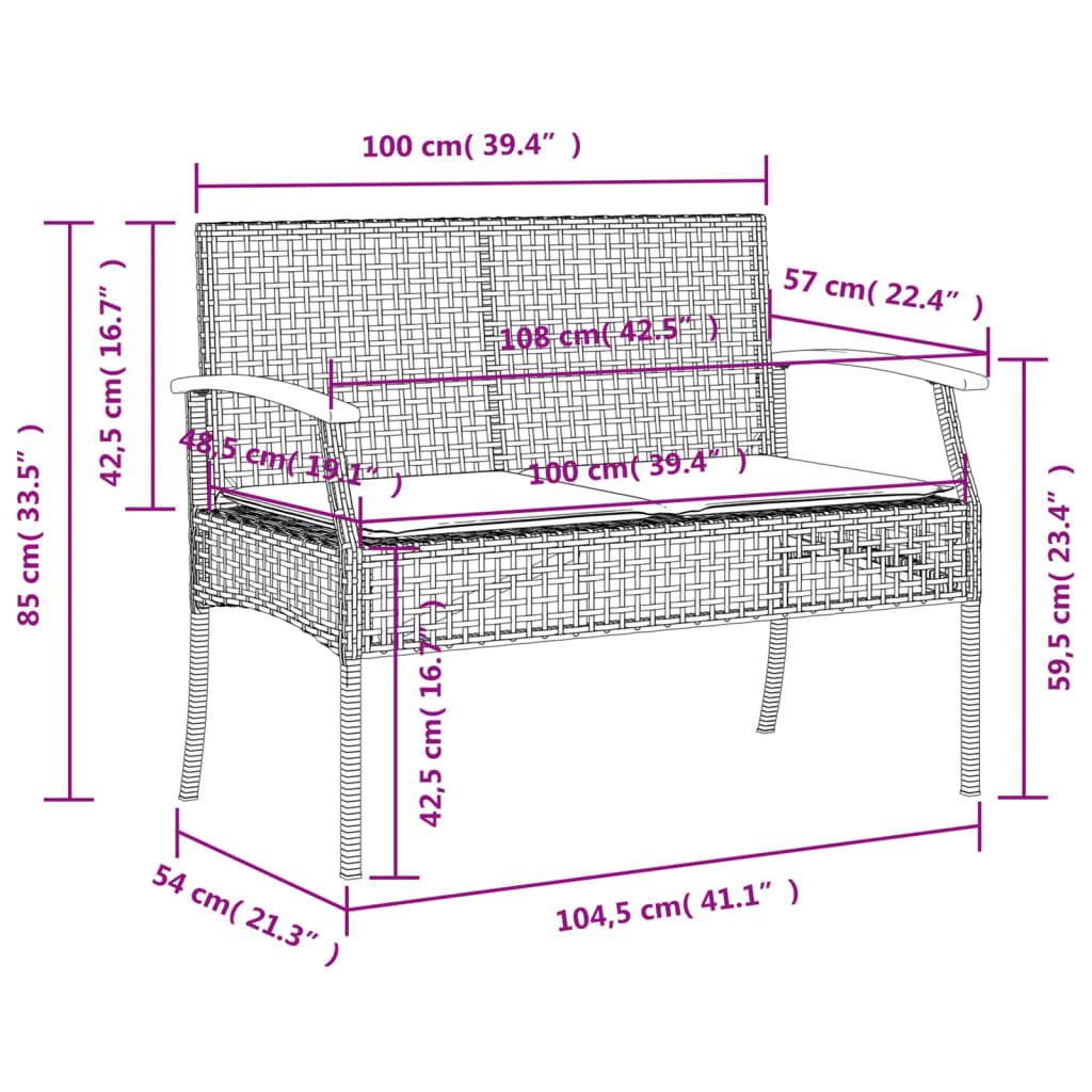 Set da Pranzo da Giardino 4 pz con Cuscini Nero in Polyrattan | homemem39