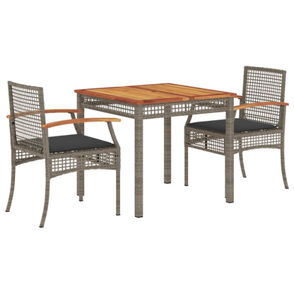 Set da Pranzo da Giardino 3 pz con Cuscini in Polyrattan Grigio