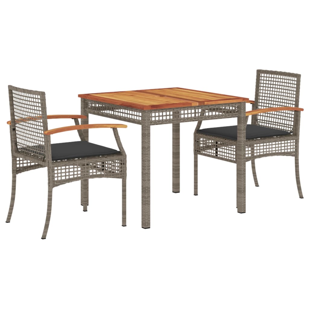 Set da Pranzo da Giardino 3 pz con Cuscini in Polyrattan Grigio - homemem39