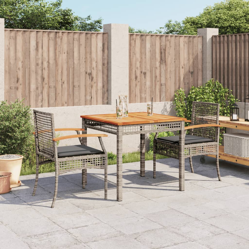 Set da Pranzo da Giardino 3 pz con Cuscini in Polyrattan Grigio