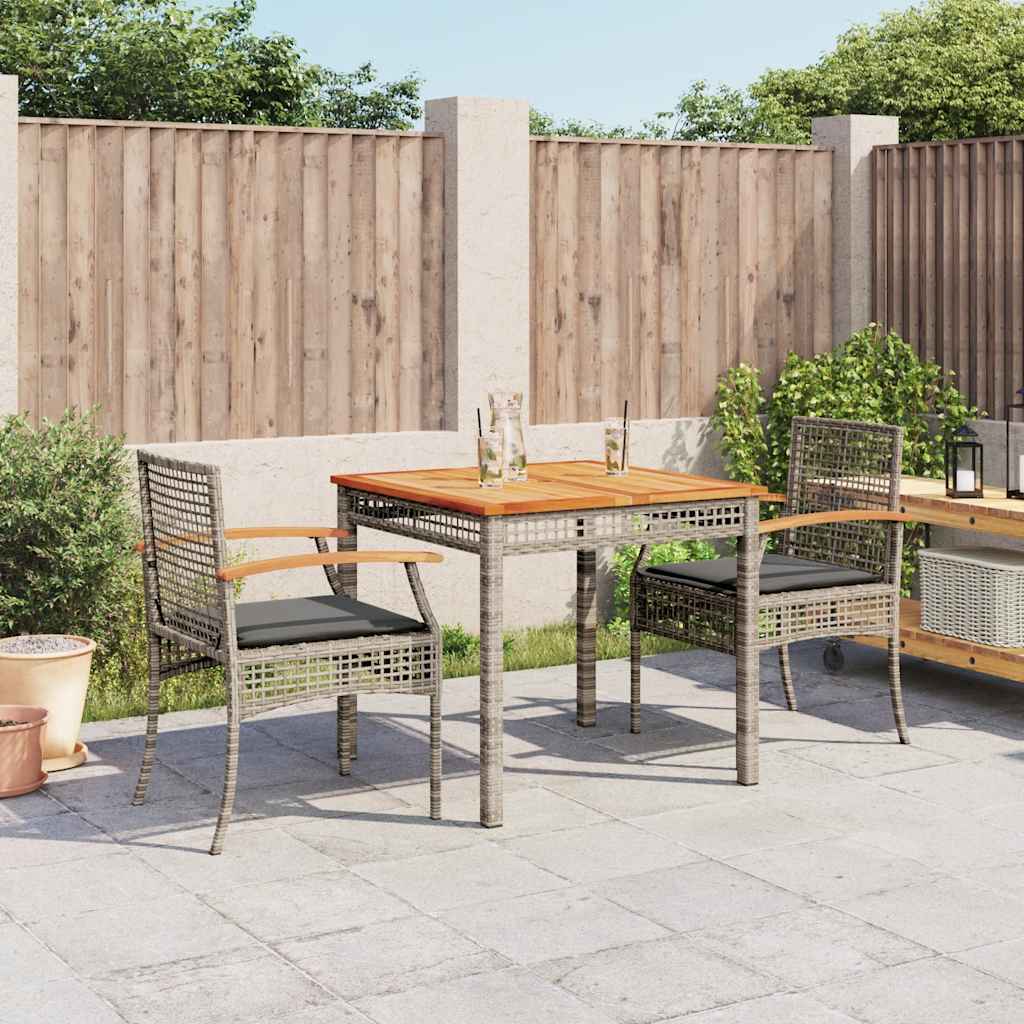 Set da Pranzo da Giardino 3 pz con Cuscini in Polyrattan Grigio
