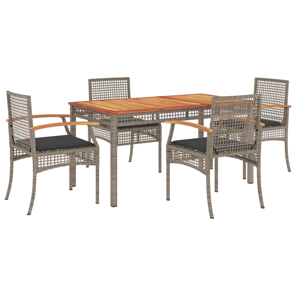 Set da Pranzo da Giardino 5 pz con Cuscini in Polyrattan Grigio - homemem39