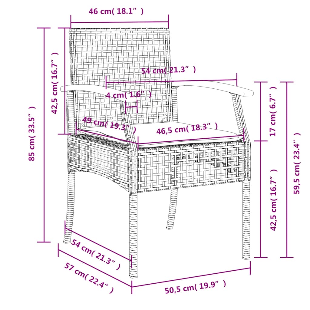 Set da Pranzo da Giardino 7 pz con Cuscini in Polyrattan Grigio