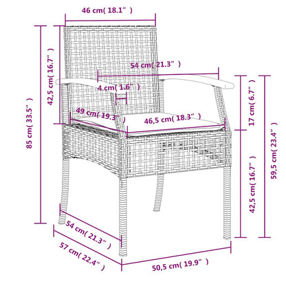 Set da Pranzo da Giardino 7 pz con Cuscini in Polyrattan Grigio