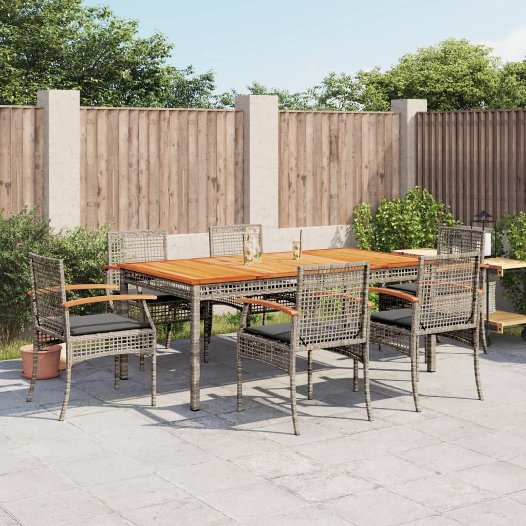 Set da Pranzo da Giardino 7 pz con Cuscini in Polyrattan Grigio - homemem39