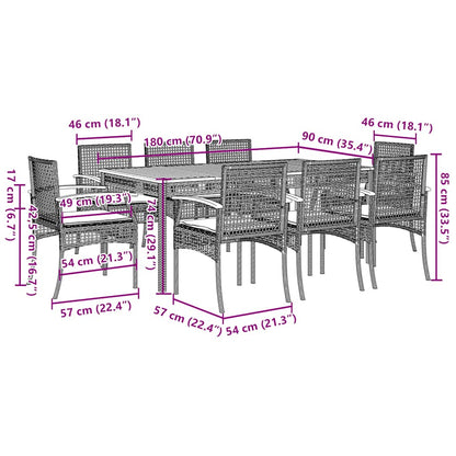 Set da Pranzo da Giardino 9 pz con Cuscini in Polyrattan Grigio