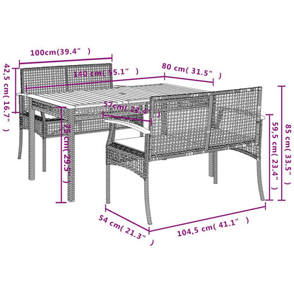 Set da Pranzo da Giardino 3 pz con Cuscini in Polyrattan Grigio | homemem39