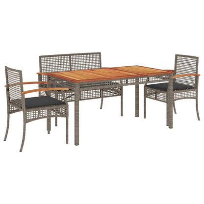 Set da Pranzo da Giardino 4 pz con Cuscini in Polyrattan