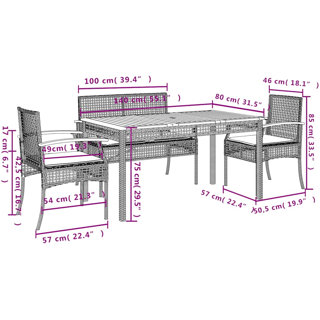 Set da Pranzo da Giardino 5 pz con Cuscini in Polyrattan Grigio | homemem39