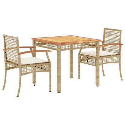 Set da Pranzo da Giardino 3 pz con Cuscini Beige in Polyrattan - homemem39