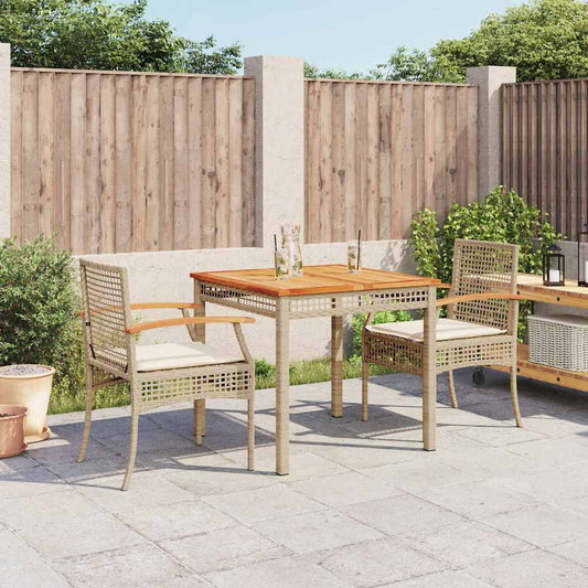 Set da Pranzo da Giardino 3 pz con Cuscini Beige in Polyrattan - homemem39