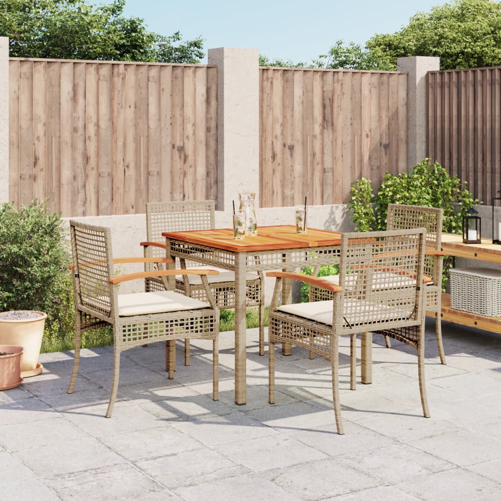 Set da Pranzo da Giardino 5 pz con Cuscini Beige in Polyrattan - homemem39